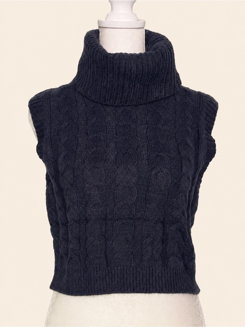 ⚓🧵 Navy Cable Knit Cropped Cowlneck Sweater Vest | NWOT | Size M | NWOT